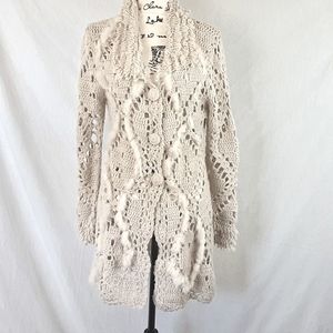 Vintage Concept Off White Knit Jacket W/ Fur Decor